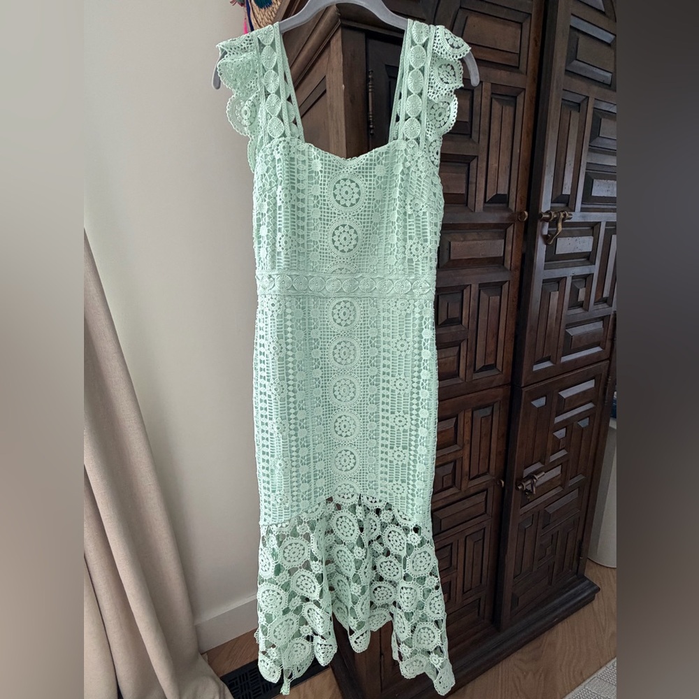 Soft Mint Green Crochet Lace Midi Dress – Brand New